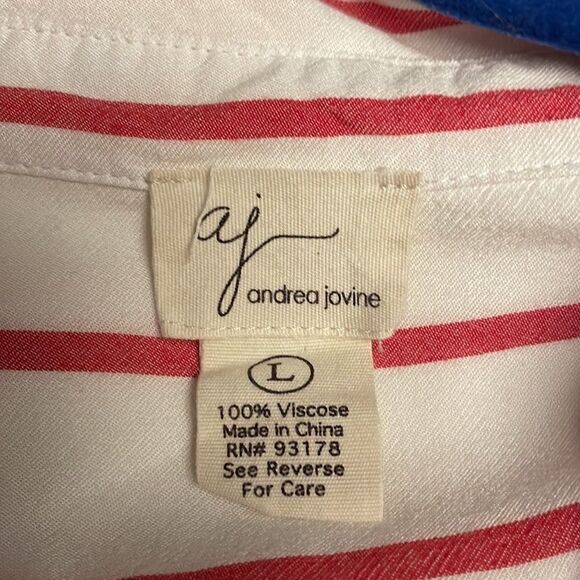 AJ Andrea Jovine Button Down Blouse Top Striped L - Picture 6 of 6
